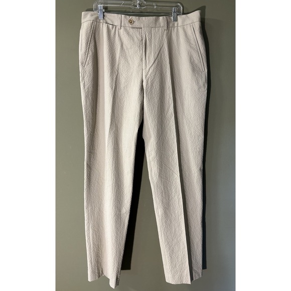 Todd Snyder Sutton Seersucker Mens Trousers Beige Sz 36 Flat Front 38x31.5